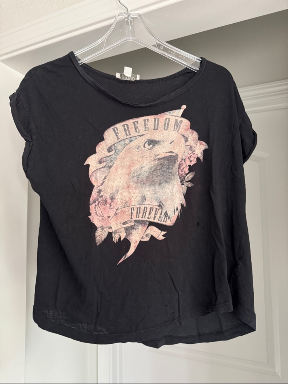 Women’s Black Graphic Tee with Eagle Print